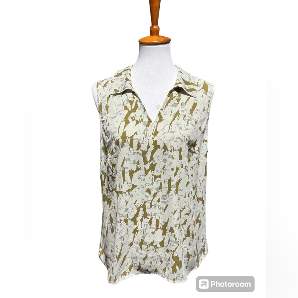 CAbi Olive and White Tank Top